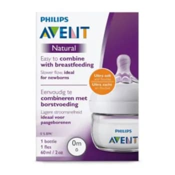 Avent Natural Newborns Plastic Nursing Bottle with Slow flow 0 Months 60ml Code: SCF039/17