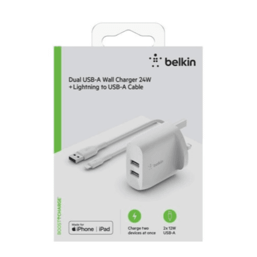 Belkin Dual Usb-A Wall Charger 24W+Lightning To Usb-A Cable