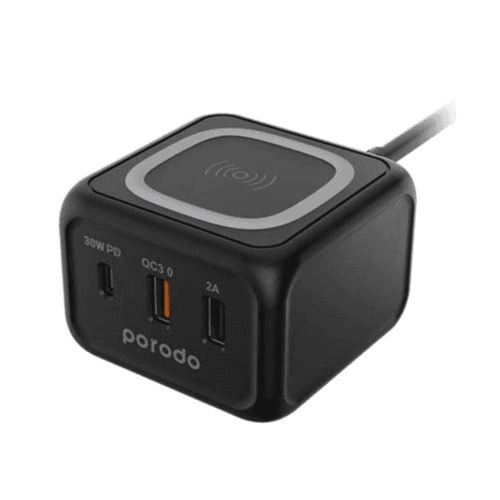 Porodo Desktop Charger With Fast Wireless Charging USB-C PD And USB-A