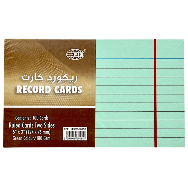 Record Cards 100 Sheets Size 5X3 Colour Green - 8289