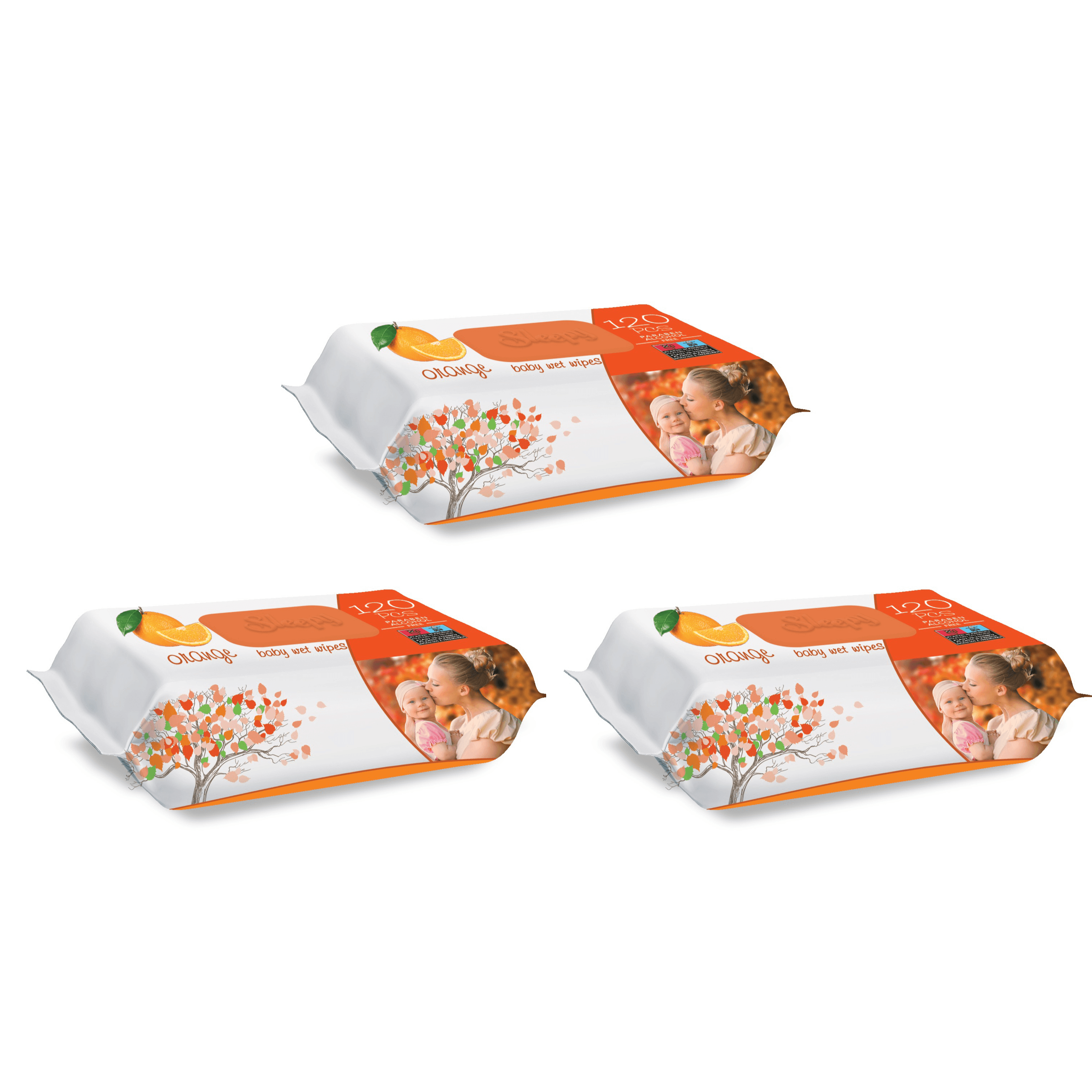 Sleepy Orange Wet Wipes 120 PCS - Eco Package (3 Bags)