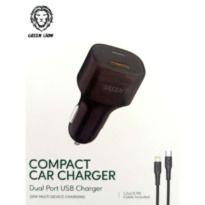 Green Lion Compact Dual Port USB Car Charger 20W with Type-c to Lightning Cable 1.2M(3.9ft)