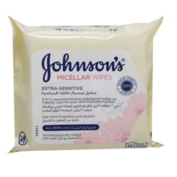 Johnsons Micellar Wipes 5 In 1 Extra-Sensitive Wipes For All Skin Types 25 Wipes