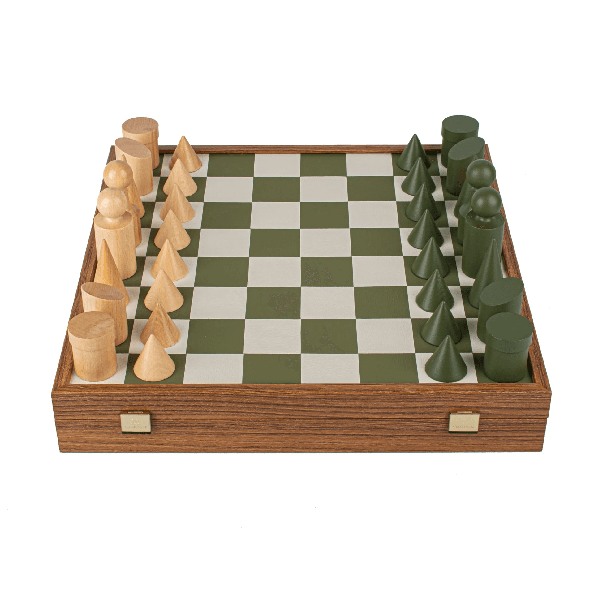 Manopoulos Bauhaus Style Green & White Chess Set