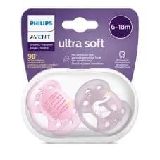 Avent Ultra Soft Girl Pacifier 6-18 months FlexiFit 2 pcs Code:SCF 223/02