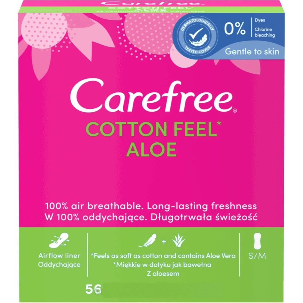 Carefree Cotton Feel Aloe Pantyliners S/M 56 Pieces