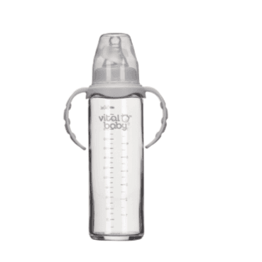 Vital Baby Nurture Glass Feeding Bottle With Handles 240ml, 0 Months+