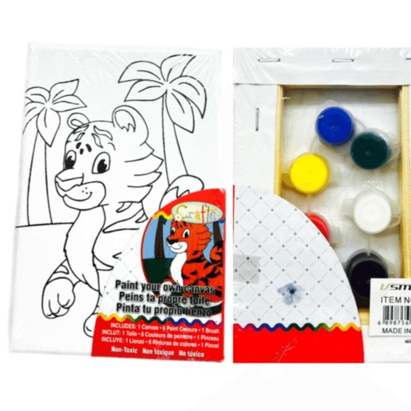 Tiger Canvas Colouring Board 15x10cm With 6 Tempera Colours And Brush - 11882