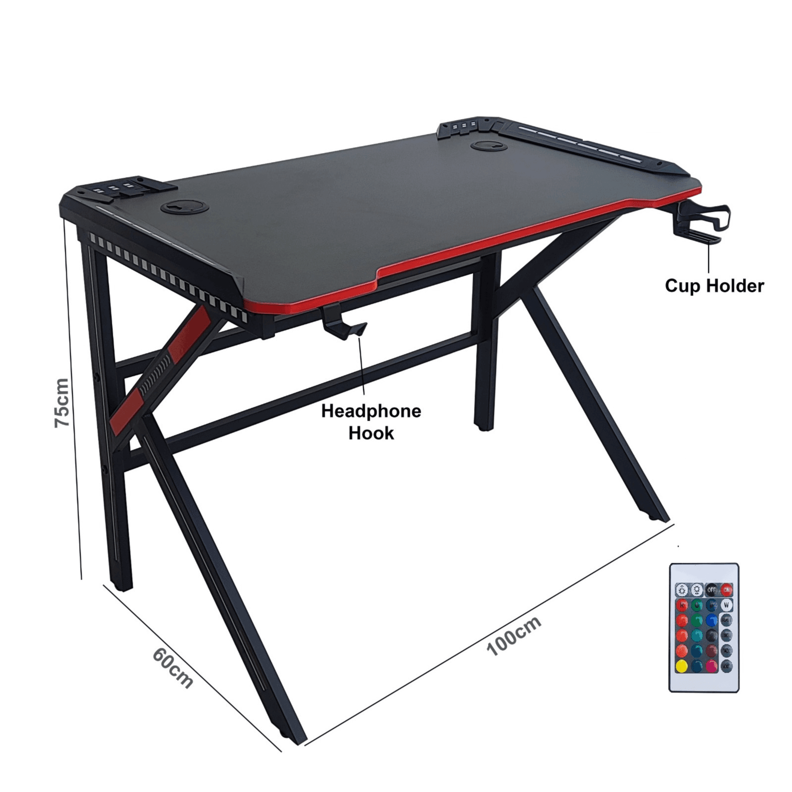 K Shaped Gamer Table with RGB Light