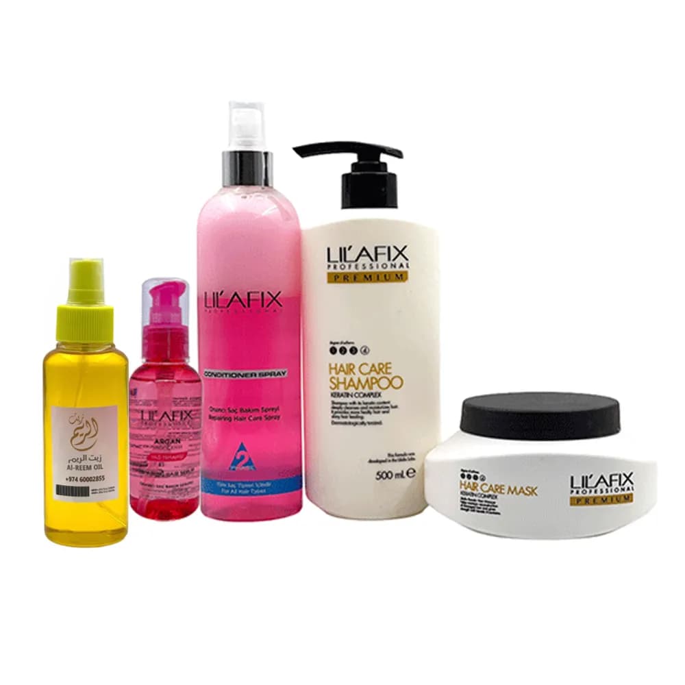 Lilafix Rose Pack Of 5 (Shampoo + Aqua Rose Spray Conditioner + Mask + Argan Serum +Al Reem Oil)