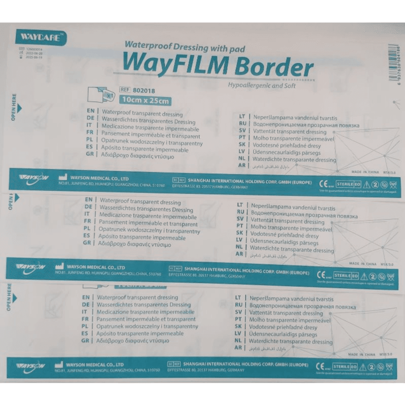 Wayfilm Border Waterproof Dressing With Pad 10 x 25cm 1 Piece