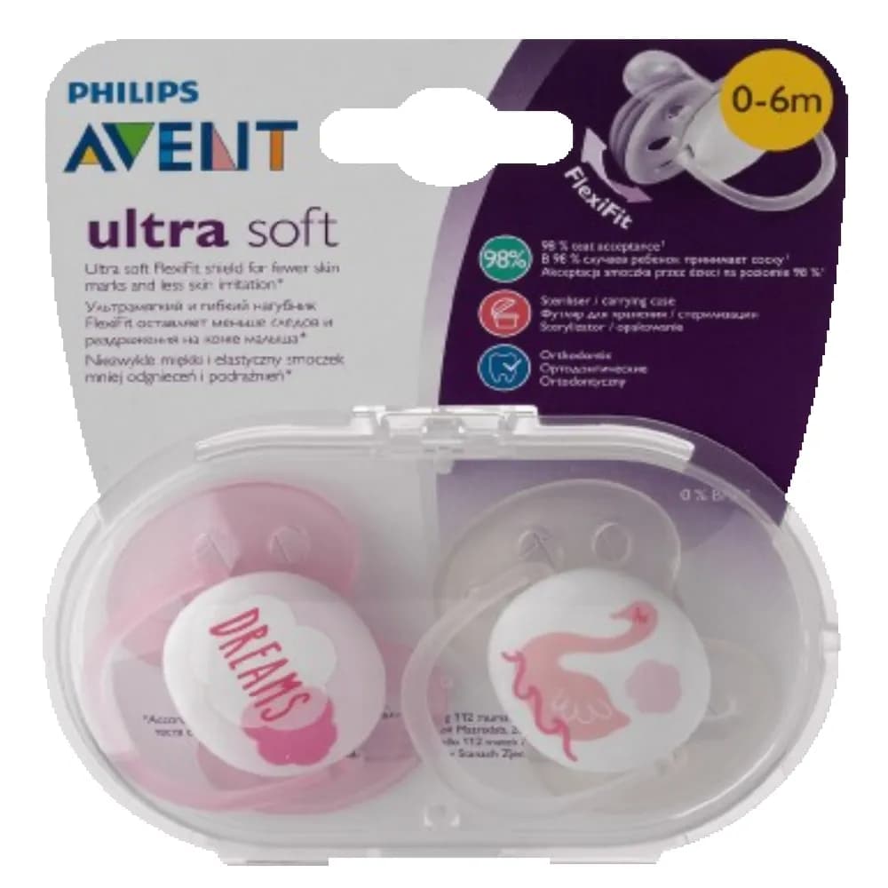 Avent Ultra Soft Girl Pacifier 0-6 months FlexiFit 2 pcs Code:SCF 222/02