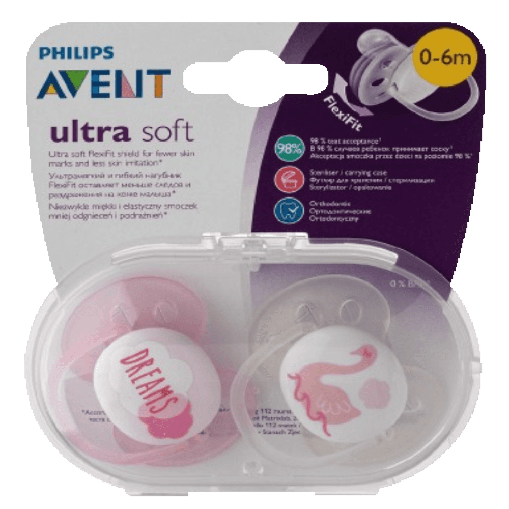 Avent Ultra Soft Girl Pacifier 0-6 months FlexiFit 2 pcs Code:SCF 222/02