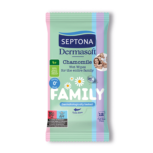 Septona Dermasoft Chamomile Family Wipes 12's