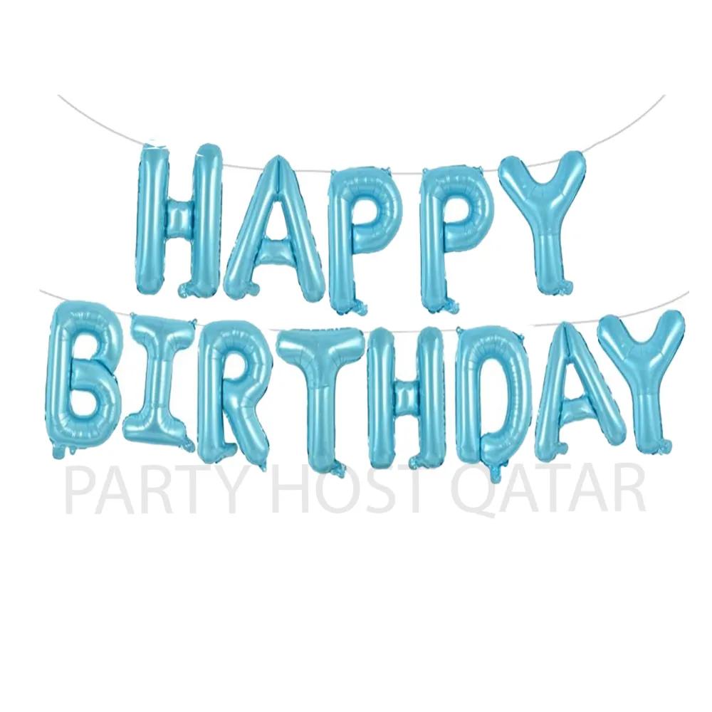 Light Blue HBD Balloon Banner With Air Filled