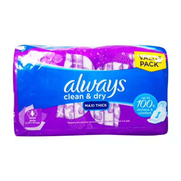 Always Clean & dry Maxi Thick large with wings 18 pads