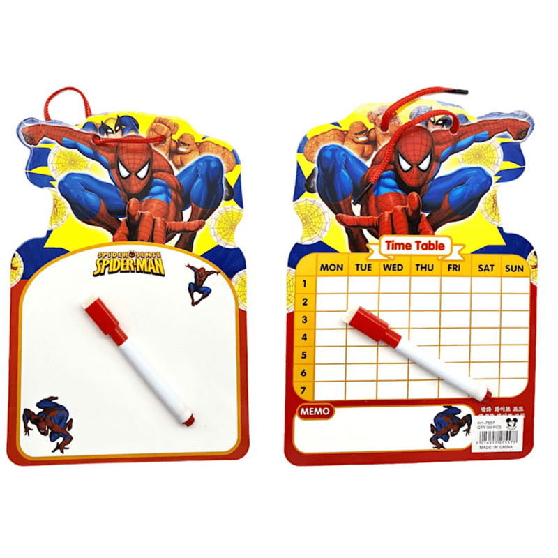 time table and white paper board for kids with pen spider man - 9184