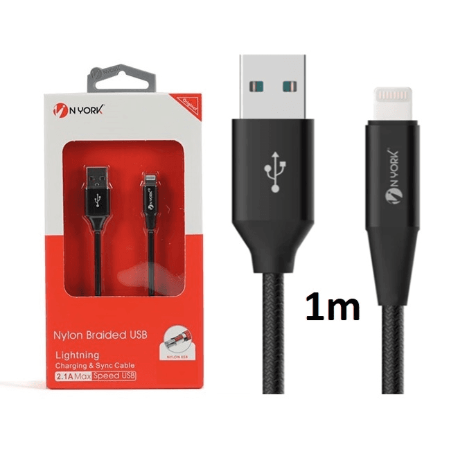 Nyork Nylon USB To Lightning Charging Cable For iPhone 1m