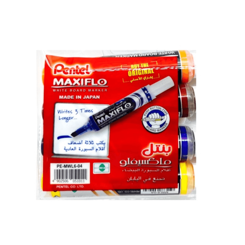 Pentel Maxiflo Whiteboard Markers Chisel Tip 4 Orange, Purple, Yellow & Brown 296