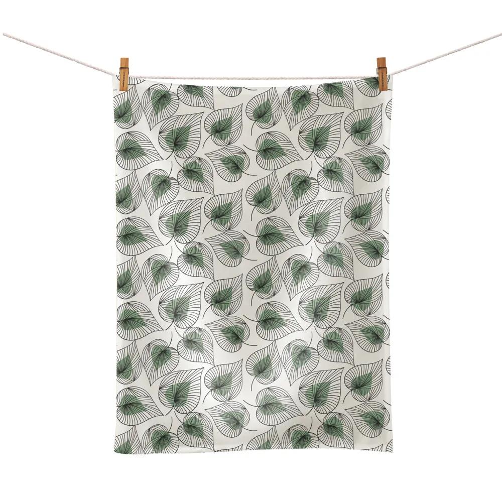 Organic Kitchen Towel - Line Art Leaves