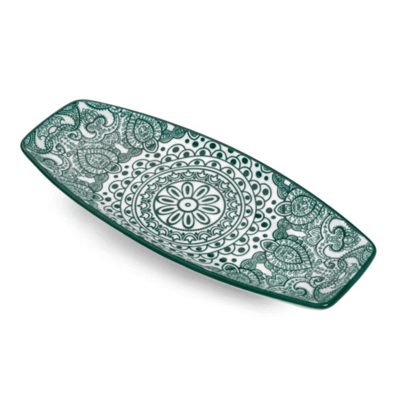 Che Brucia 10" Boat Shape Plate Green Arabesque/d03-073