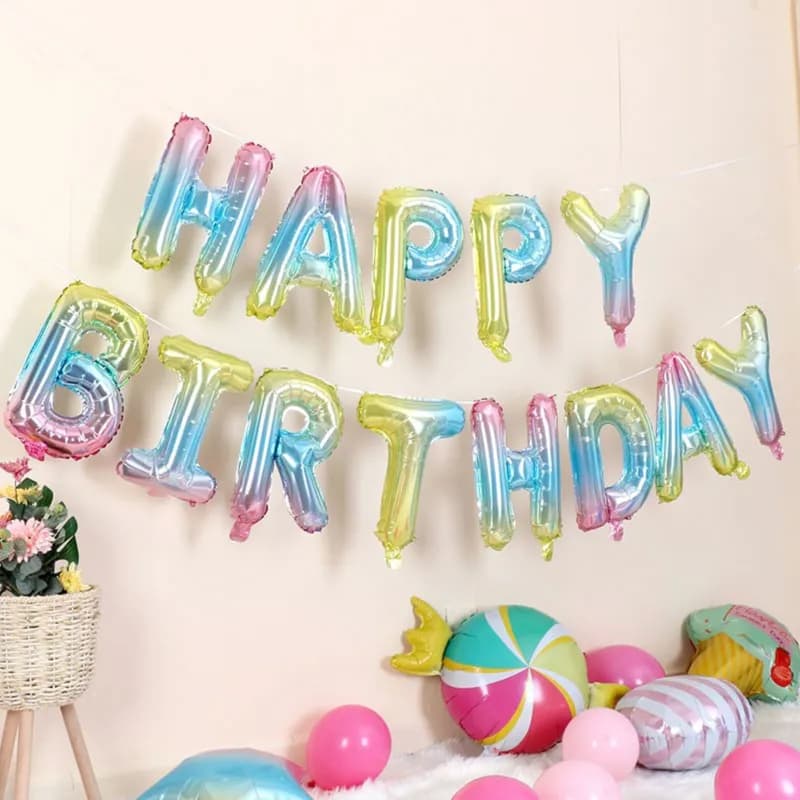 Happy Birthday Rainbow Color 16" Foil Balloon Set