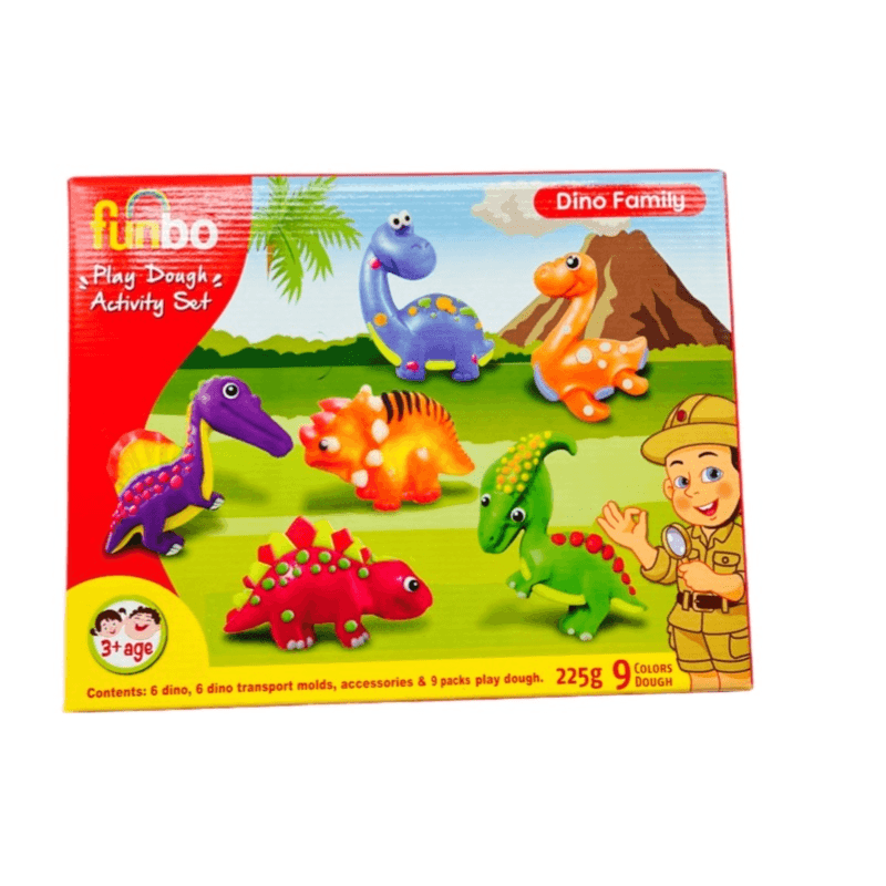 Funbo 9 Colour Play Dough Activity Set 225g , 6 Dinosaur, 6 Dino Transport Mold And Accessories - 11218