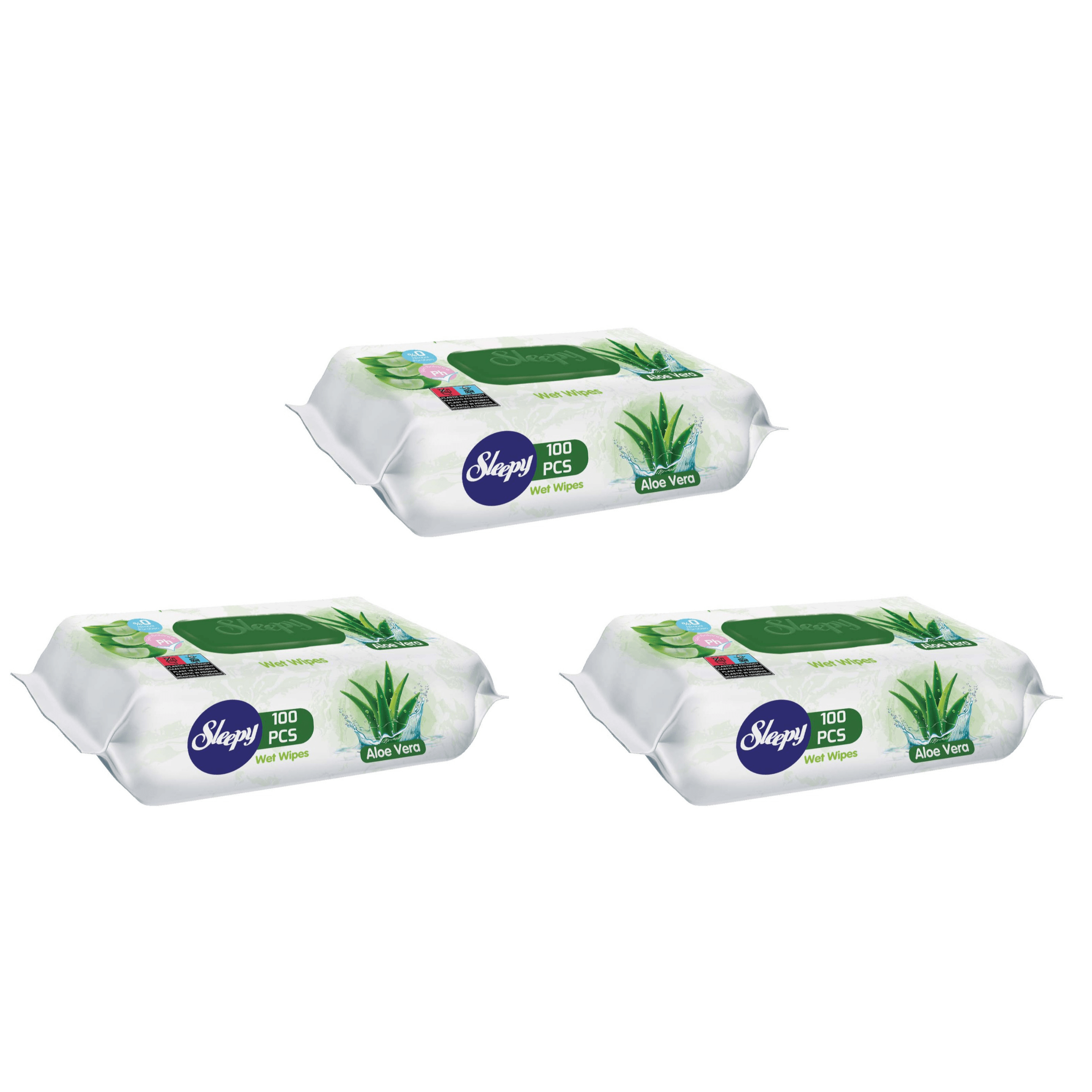 Sleepy Aloe Vera Wet Wipes 100 PCS - Eco Package (3 Bags)