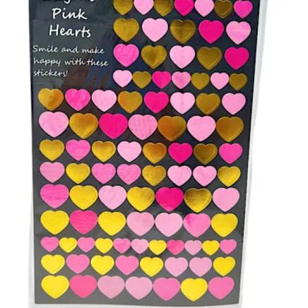 Elegant Pink And Golden Heart Stickers Multi Size,95pcs - 9567