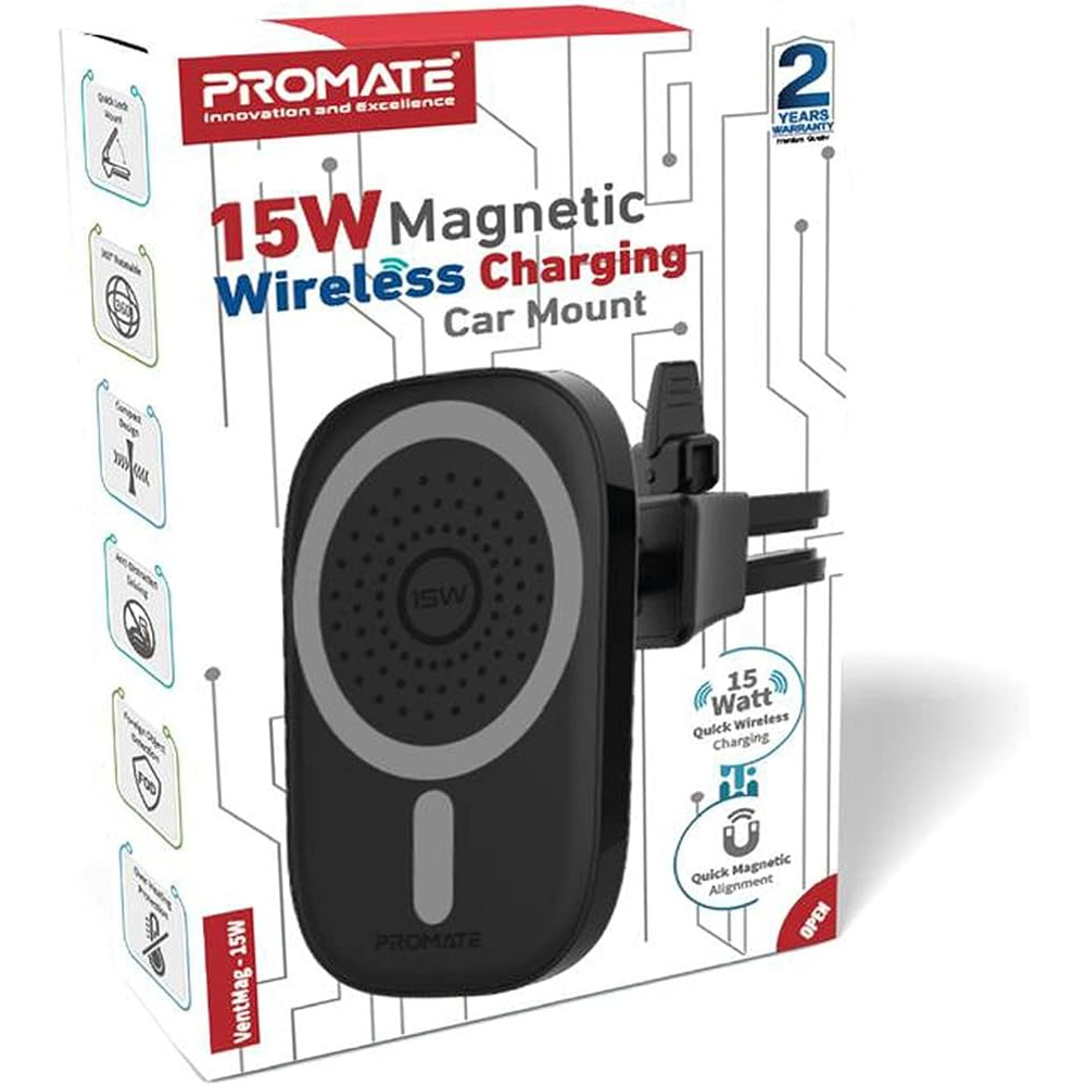 Promate Car Charger With AC Vent Mount. VentMag-15W