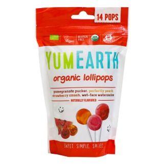 Yumearth Organic Lollipops : Pomegranate Pucker, Perfectly Peach, Strawberry Smash, Wet-face Watermelon 1x14 Pops Bag 87gm