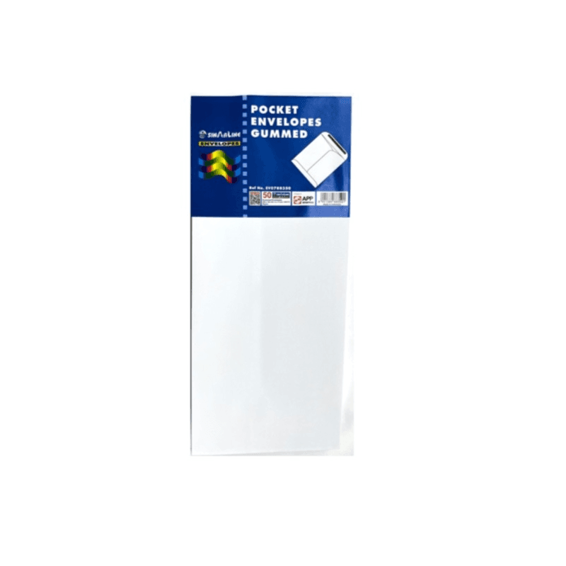 Sinarline Pocket Envelopes White Colour 50 Pieces Size 229 x 102mm - 10902