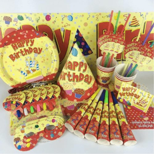 Happy Birthday Cakes And Cup Cakes Party Set