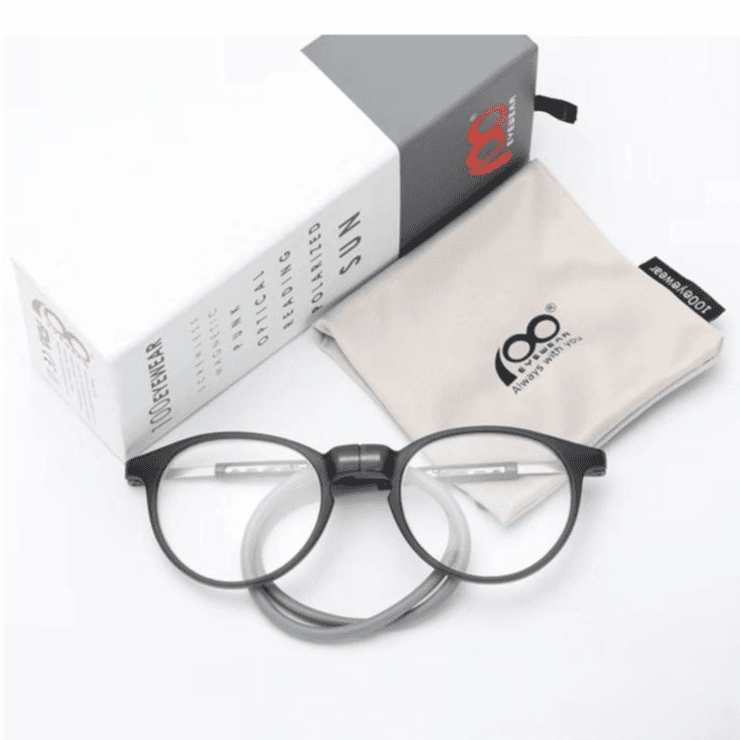 Eyewear Round Magnetic Black + Gray +3.0