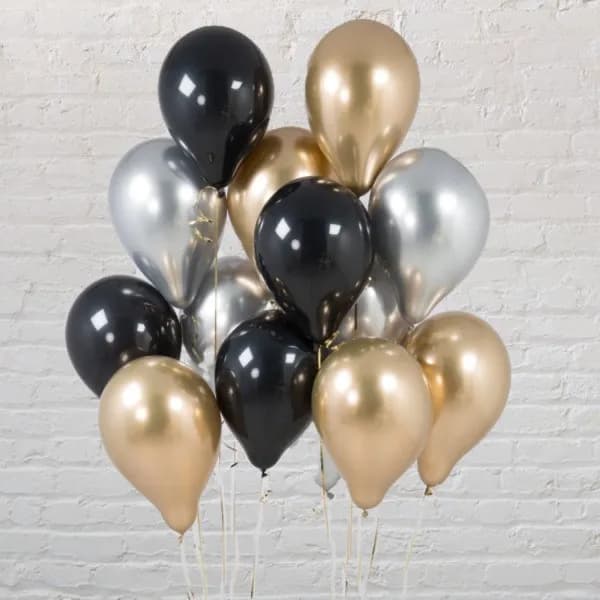 Gold, Silver, Black Helium Balloons - 10 Pieces Helium Filled