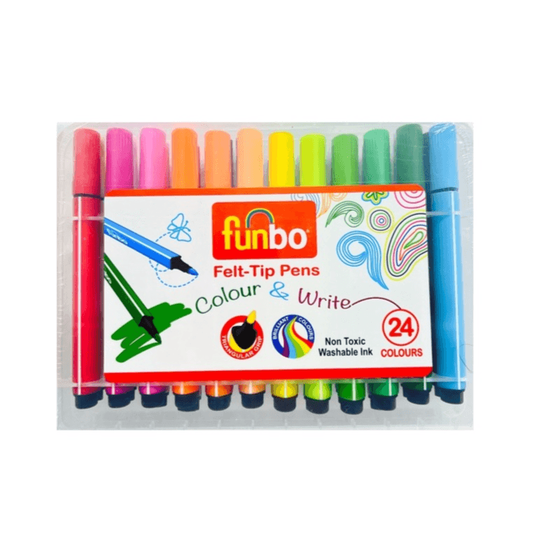 Funbo 24 Colour Felt Tip Pens Colour And Write Non Toxic Washable Ink - 11885