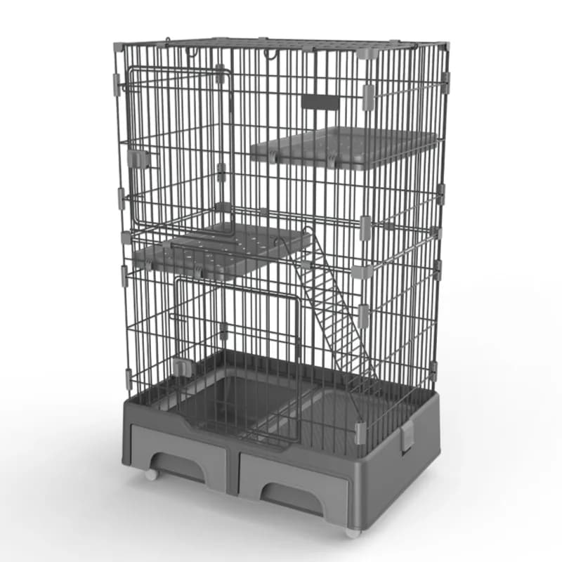 134 Cm Brown Pet 3 Level Cat Cage House With Litter Tray And Storage Box