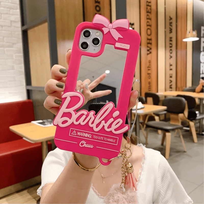 iPhone 14 Case Barbie 3d Animation Cute Pink Phone With Make Up Mirror, Silicone Rubber Protective Gel Back Cover For Cutie