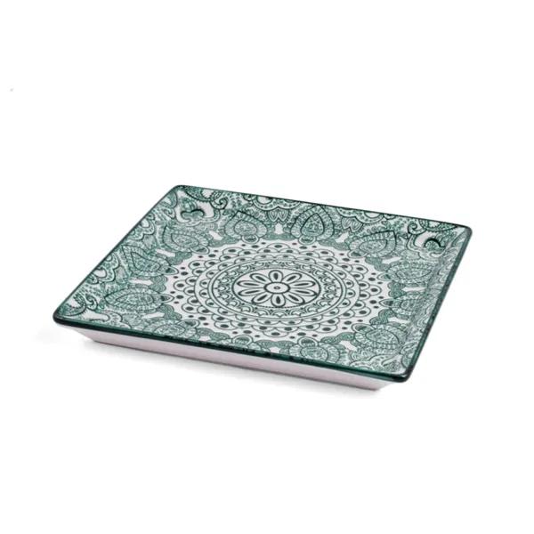 Che Brucia Square Plate 18 x 18cm Green Arabesque/d03-106