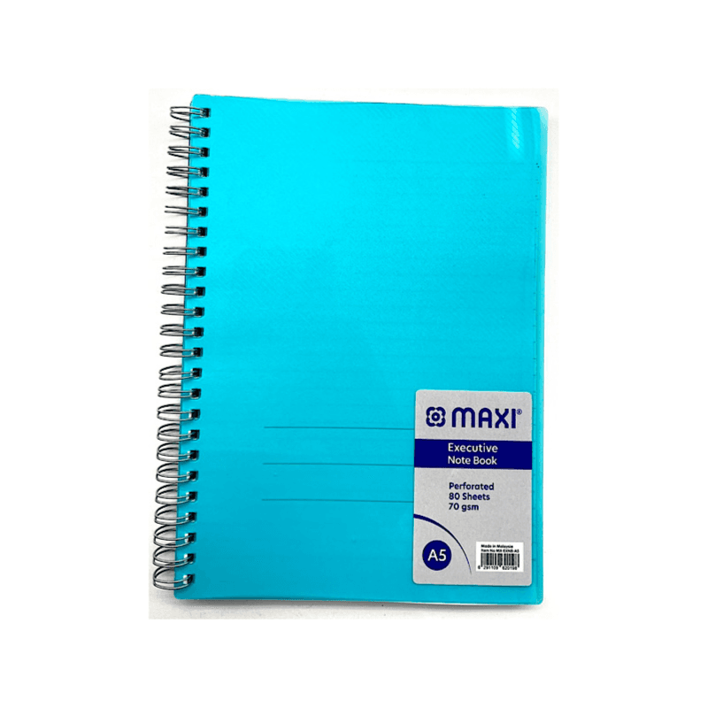 Maxi University Notebook Luxury Cover Durable Long-Life Nylon Cover, 80 Sheets Line , Size A5, Blue Turquoise Colour - 8564