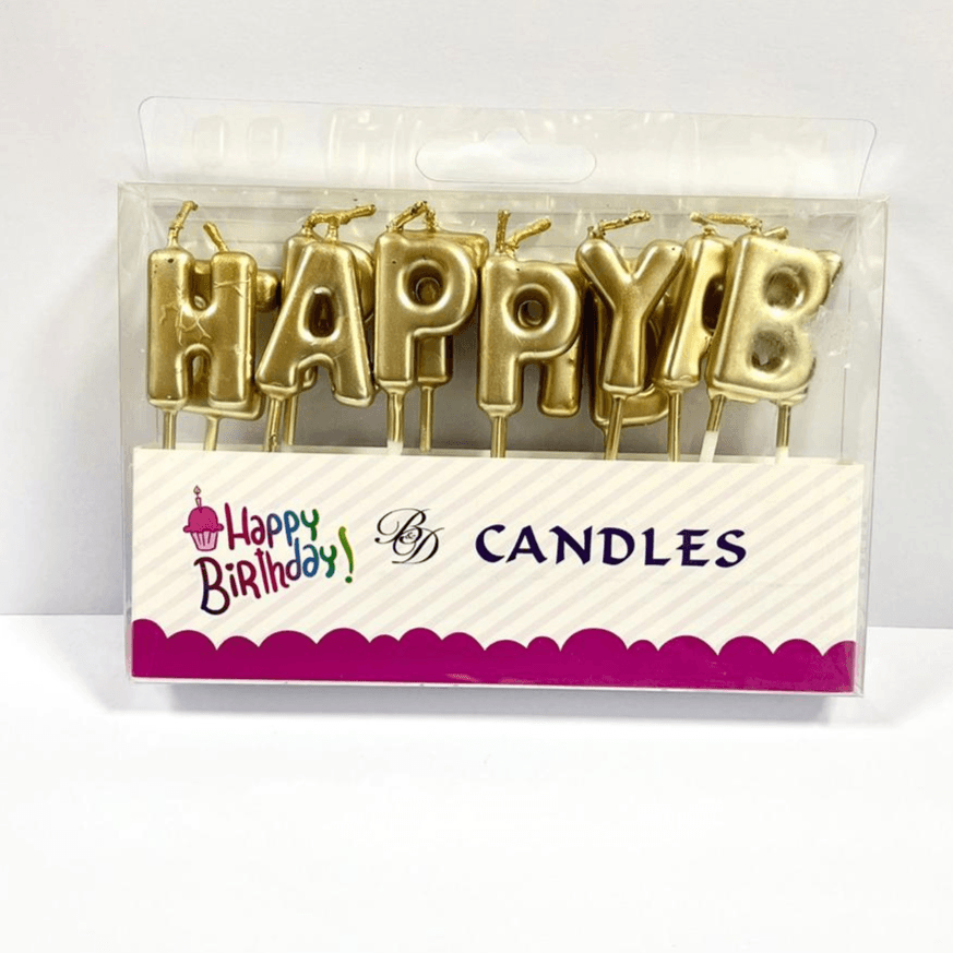 Bold Golden Happy Birthday Letters Candle