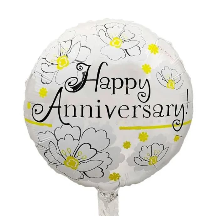 Happy Anniversary Rounded Yellow Helium Balloon