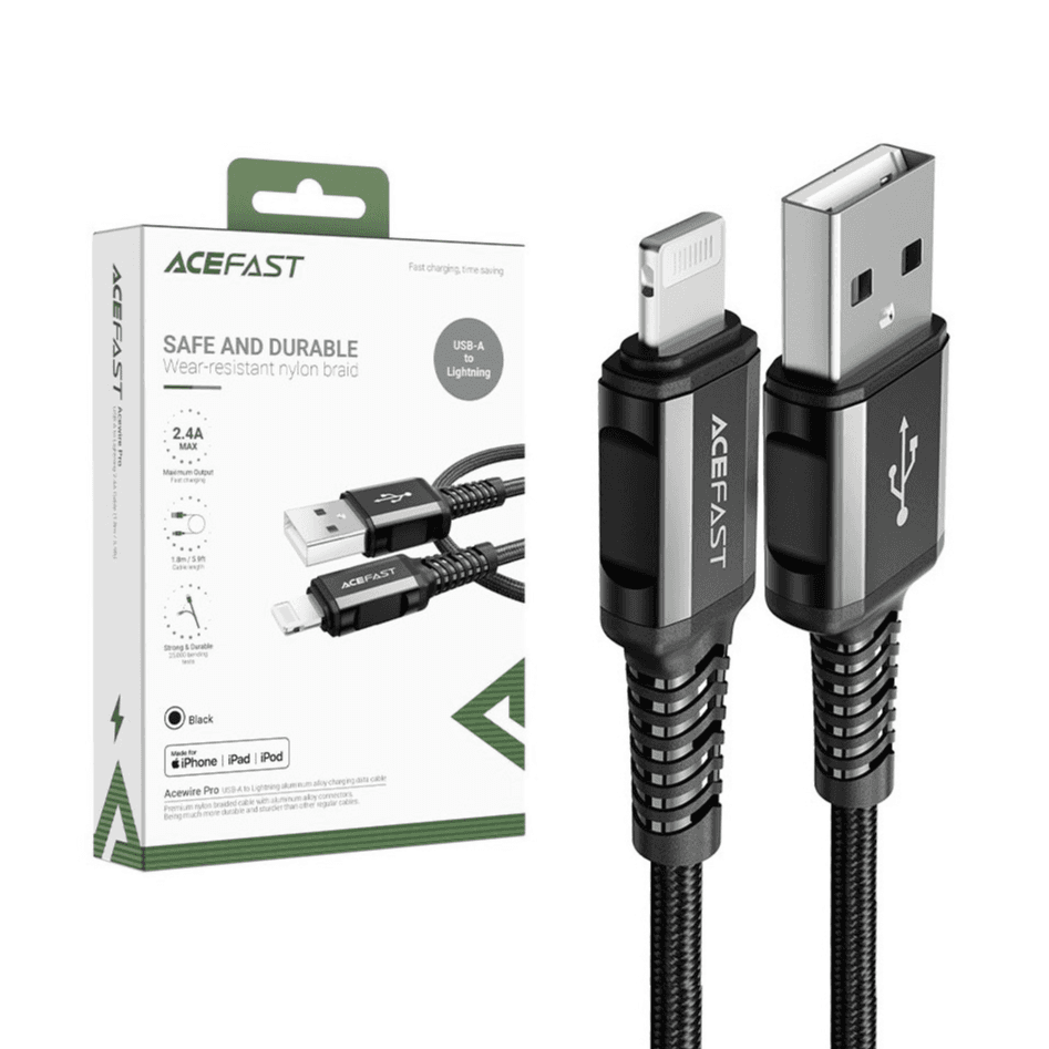 CABLE NYLONE USB-A TO LIGHTNING 1.2M,2.4A-ACE FAST