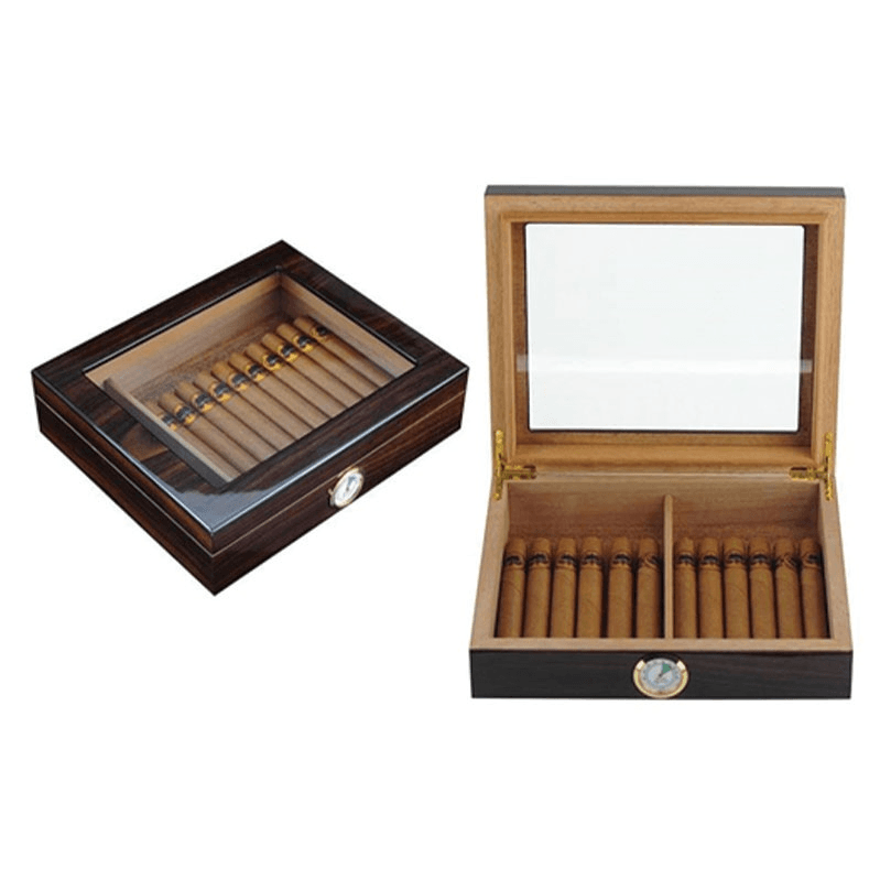 12-20 Ct Walnut Cigar Box With Glass Top