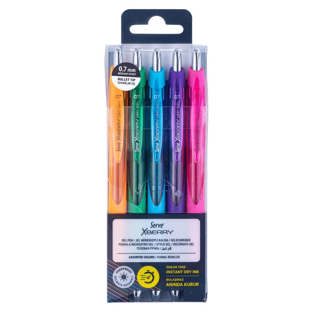 Serve Ball Pen Gel Set X5 Click Neon Clr 0.7