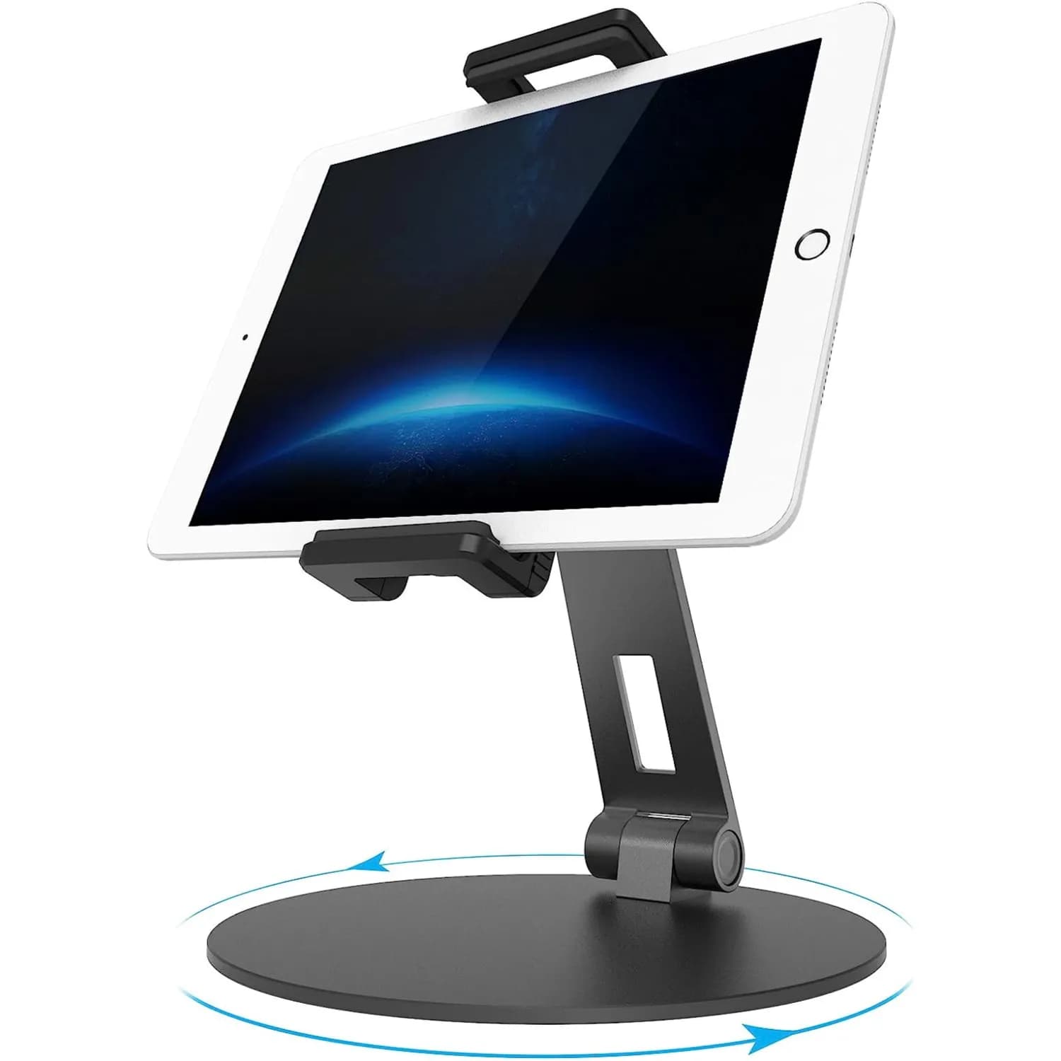 Tablet Stand Adjustable, Swivel iPad Stand Mount for (4.7-13") Phones, Fire Tablet, Samsung Galaxy Tabs, iPad Pro Air Mini Stand Holder Dock for Kids Universal Desktop Stand Kitchen Office POS (Black)