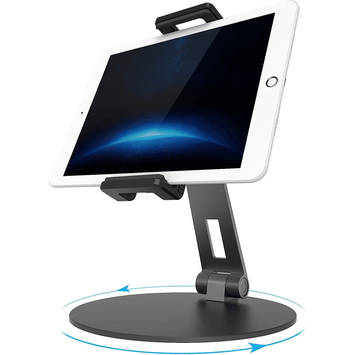 Tablet Stand Adjustable, Swivel iPad Stand Mount for (4.7-13") Phones, Fire Tablet, Samsung Galaxy Tabs, iPad Pro Air Mini Stand Holder Dock for Kids Universal Desktop Stand Kitchen Office POS (Black)