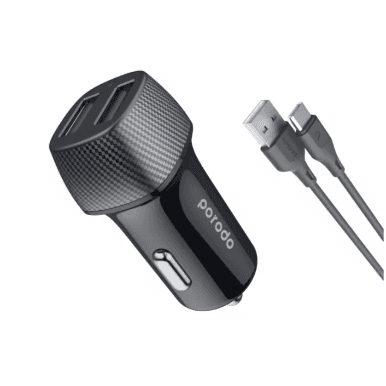 Dual Port Car Charger With Type C Cable From Porodo