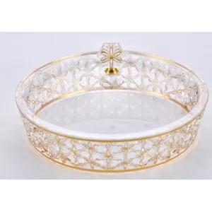 02-1059 Vague Clear & Gold Round Acrylic Candy Box 30.5 x 30.5 cm Daisy Pattern