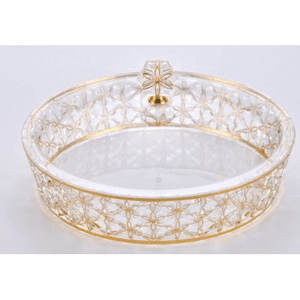 02-1059 Vague Clear & Gold Round Acrylic Candy Box 30.5 x 30.5 cm Daisy Pattern